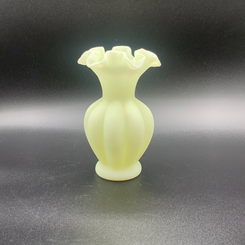 Vintage Fenton Custard Glass Vase Ruffled Uranium